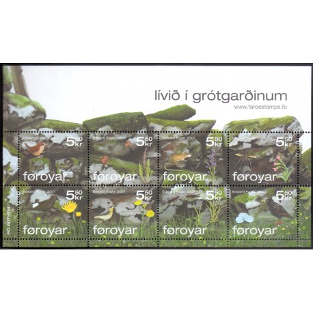 Færøerne 2007. 8x 5,50 Kr. Livet i et stengærde miniark.  AFA nr. 607-14 postfrisk stemplet