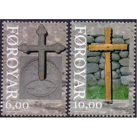 Færøerne 2008. 6,00-10,00 Kr. Historiske Kors AFA nr. 653-54 postfrisk stemplet
