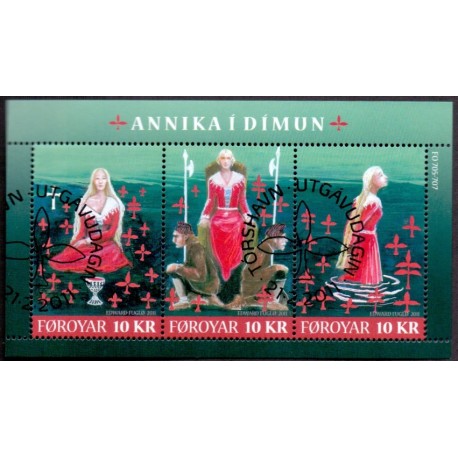 Færøerne 2011. 3x10,00 Kr. Annika i Dimun, miniark. AFA nr. 716 postfrisk stemplet