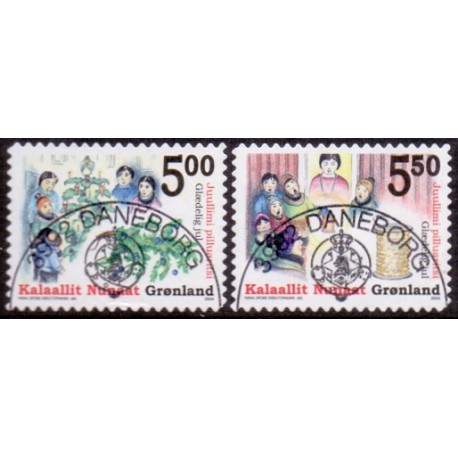 2004. 5,00-5,50 Kr. Julefrimærke, fra hæfte. AFA nr. 437E-8E postfrisk stemplet