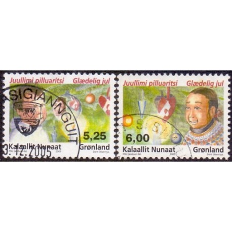 2005. 5,25-6,00 Kr. julefrimærke. AFA nr. 458-9 postfrisk stemplet