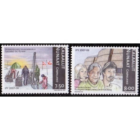 2007. 7,50-8,00 Kr. Internationalt polarår. AFA nr. 487-8 postfrisk stemplet