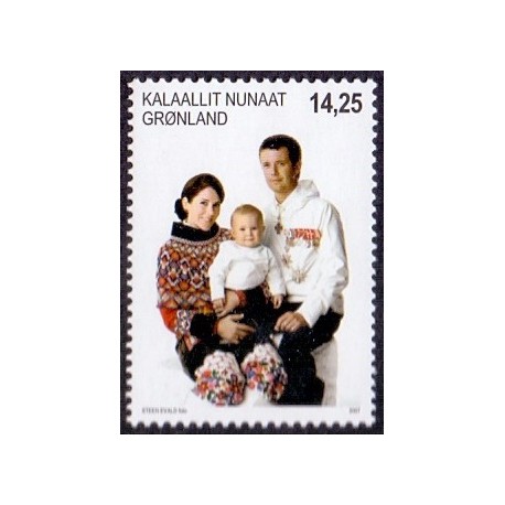 2007. 14,25 Kr. Kronprinsparret og Prins Christian. AFA nr. 490 postfrisk stemplet