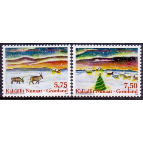 2008. 5,75-7,50 Kr. Julefrimærker. AFA nr. 526-7 postfrisk stemplet