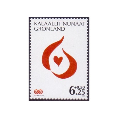 2009. 6,25+0,50 Øre. Kræftens Bekæmpelse. AFA nr. 529 postfrisk stemplet