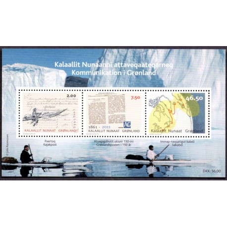 2011. 56,00 Kr. Kommunikation i Grønland, i miniark. AFA nr. 581 postfrisk stemplet