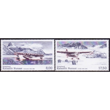 2011. 8,00-17,50 Kr. Grønlands civile luftfartshistorie. AFA nr. 590-1 postfrisk stemplet