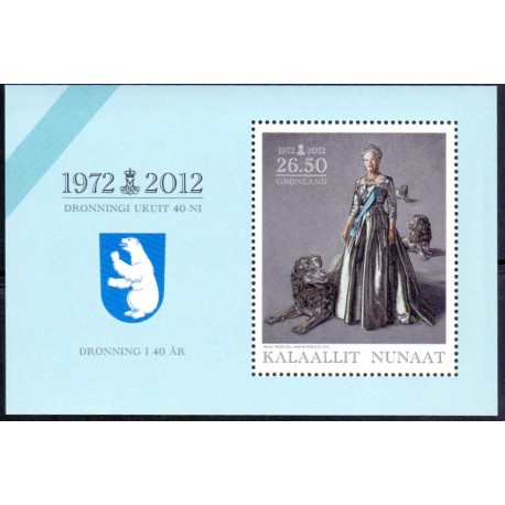 2012. 26,50 Kr. Dr. Margrethe 40 år, i miniark. AFA nr. 605 postfrisk stemplet
