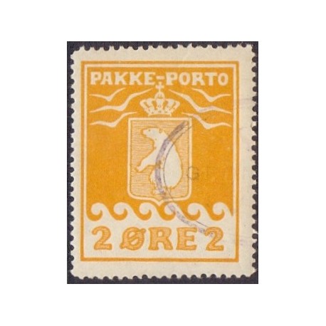 Grønland/Greenland 1915 2 Øre. Gul. AFA nr. 5. postfrisk stemplet