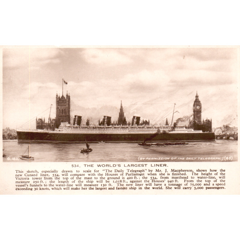 England. Cunard Line "The World's Largest Liner", ubrugt