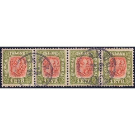 Island 1904. 1 aur grøn/rød i 4-stribe 