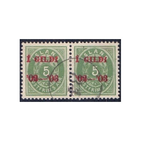 Island 1902. 5 aur grøn i parstykke,  med nr. st. 84, AFA nr. 26B