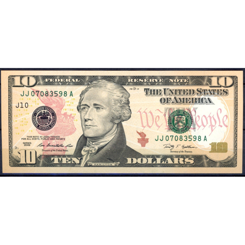 USA. $10 2009 US Federal Reserve "J10" 0/01