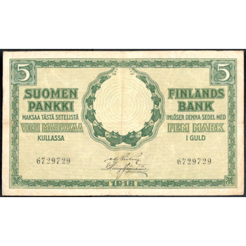Finland 5 Markkaa/Mark 1918 Pick 36(5). "1+"