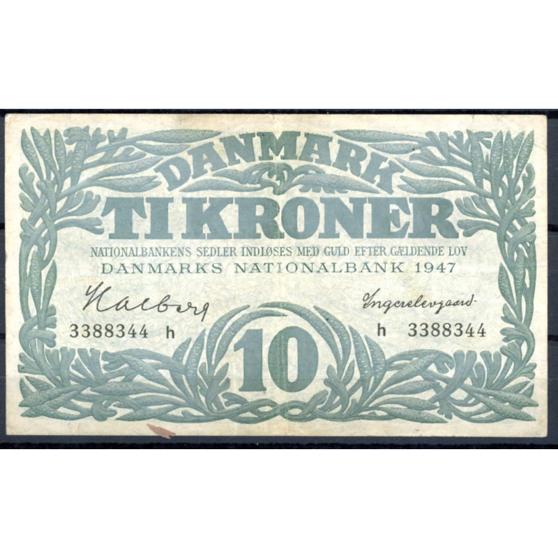 Danmark. 10 kr. Sieg 122 DOP 131 Pick 37d-f 1947 H "01"