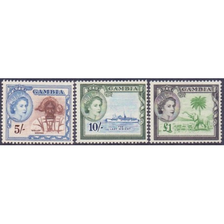 Gambia, 1953 Queen E. complete set. michel no. 148-62 ** MNH.