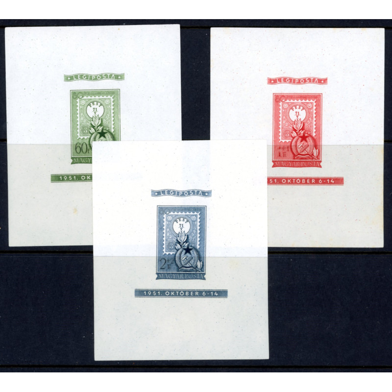 Ungarn/Hungary. 1951. Ungarns første frimærke, MINIARK. UTAKKET AFA nr 1179-81 *             , (o), *