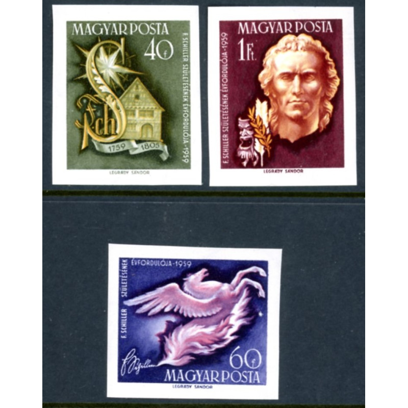 Ungarn/Hungary. 1959. Friedrich Schiller. UTAKKET. AFA nr. 1594-96U * (o)