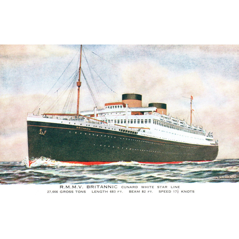 England. White Star line. "R. M. M. V. Britannic", ubrugt