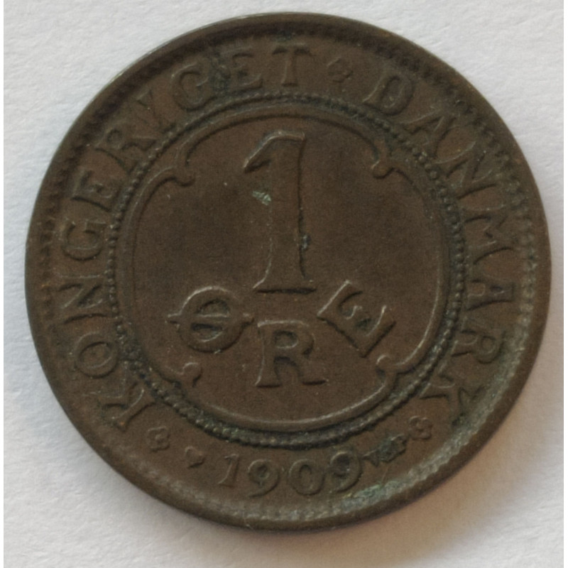 1 Øre. Fred. VIII. 1909 i en middelgod kvalitet for type og årstal.