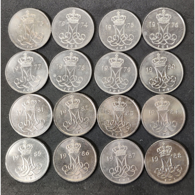 10 Øre  1973-1988. Margrethe II (16 stk)