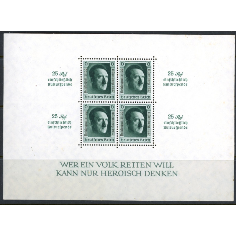 Rige. 1937. Reichsparteitag Nürnberg miniark, med overtryk. AFA nr. 645 **   stemplet (o)