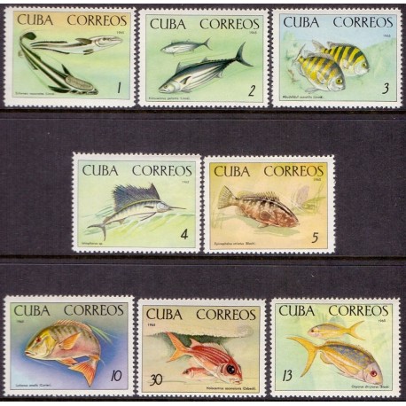 Cuba. 1965 Fish. complete set. Michel no. 1112-19 ** MNH.