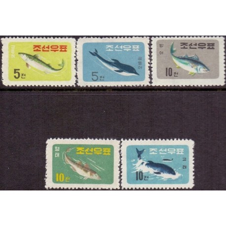 Korea. Fish, complete set. Michel no. 293-97 **/MNH.