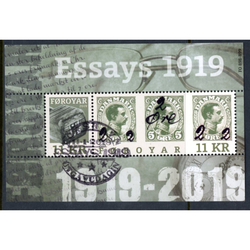 Færøerne. 2019. Færøernes første frimærke, miniark. AFA nr. 930 ** , Postfrisk stemplet FDC
