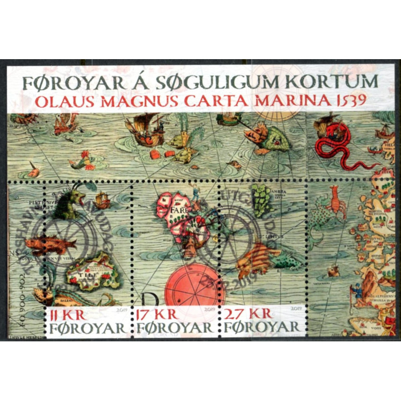 Færøerne. 2019. Olaus Magnus carta, miniark AFA nr. 934 ** , Postfrisk stemplet FDC