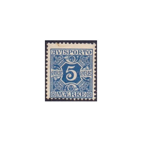 Avisporto. 1907. 5 Øre, blå. AFA. nr. 2,, ubrugt, postfrisk, stemplet