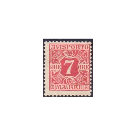 Avisporto. 1907. 7 Øre, rød. AFA. nr. 3, ubrugt, postfrisk, stemplet