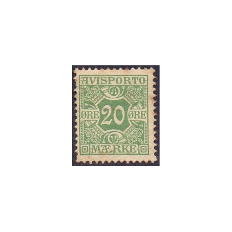 Avisporto. 1907. 20 Øre, grøn, AFA. nr. 5,  ubrugt, postfrisk, stemplet