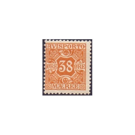 Avisporto. 1907. 38 Øre, orange, AFA. nr. 6,  ubrugt, postfrisk, stemplet
