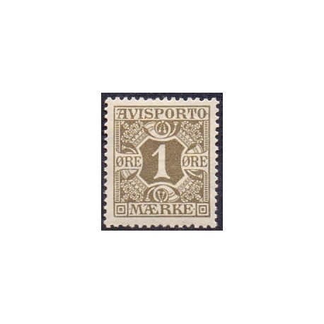 Avisporto. 1914-15. 1 Øre Oliven, AFA. nr. 11 ubrugt, postfrisk, stemplet