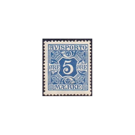 Avisporto. 1914-15. 5 Øre, blå, AFA. nr. 12,  ubrugt, postfrisk, stemplet