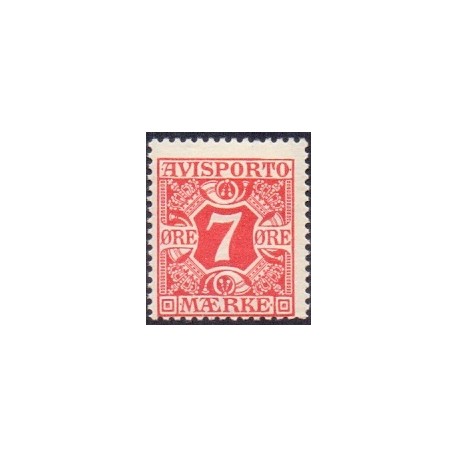 Avisporto. 1914-15. 7 Øre, rød, AFA. nr. 13 ubrugt, postfrisk, stemplet