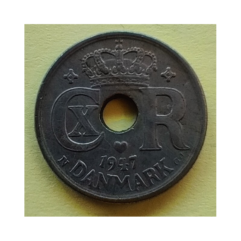 10 Øre. Chr. X. 1924-1947 i kobber, ialt 21 stk. incl. 10 øren 1945 og 1947.