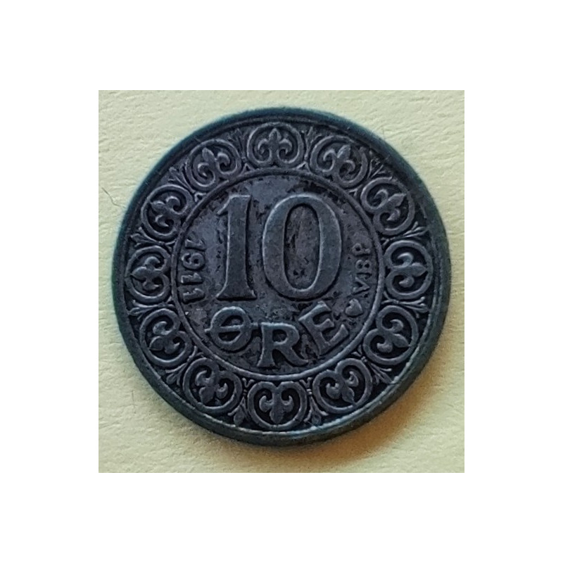 10 Øre. Fred. VIII. 1911 i en middelgod kvalitet for type og årstal.