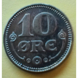 10 Øre. Chr. X. 1914 i en middelgod kvalitet for type og årstal.
