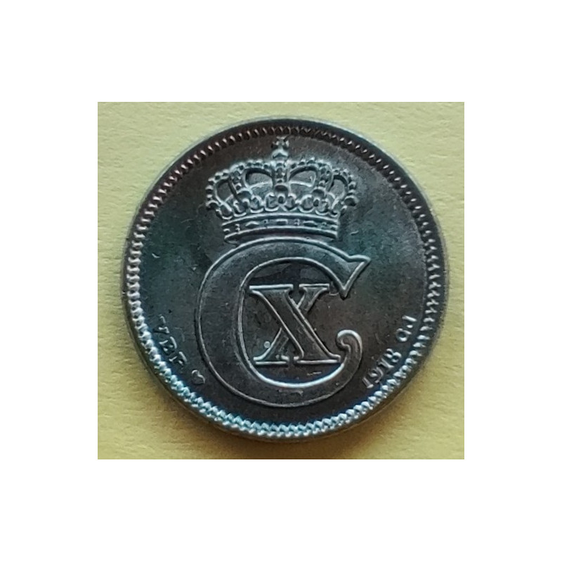 10 Øre. Chr. X. 1918 i en flot kvalitet for type og årstal.