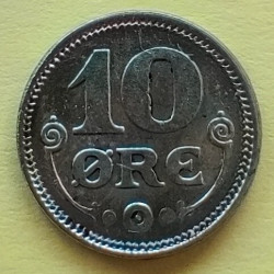 10 Øre. Chr. X. 1918 i en middelgod kvalitet for type og årstal.