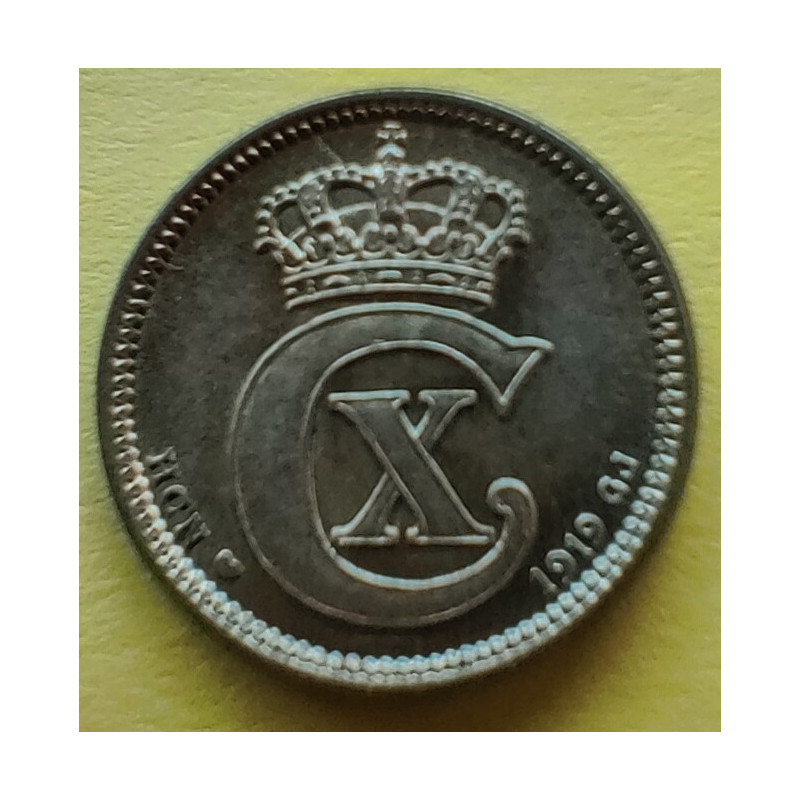 10 Øre. Chr. X. 1919 i en flot kvalitet for type og årstal.