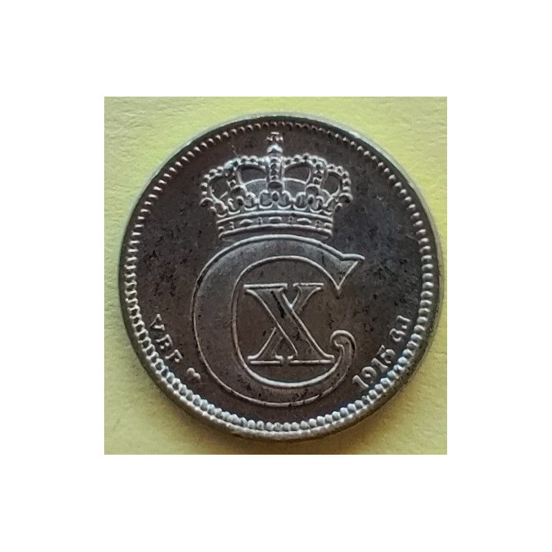 10 Øre. Chr. X. 1915 i en flot kvalitet for type og årstal.