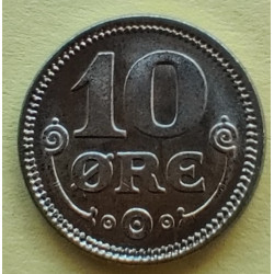 10 Øre. Chr. X. 1915 i en flot kvalitet for type og årstal.