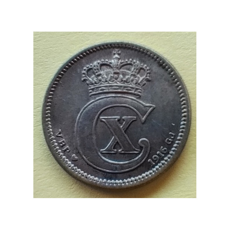 10 Øre. Chr. X. 1916 i en middelgod kvalitet for type og årstal.