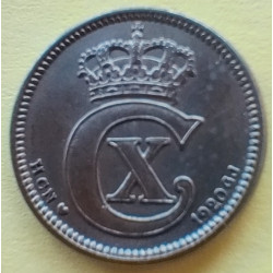 10 Øre. Chr. X. 1920 i en middelgod kvalitet for type og årstal.