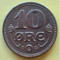 10 Øre. Chr. X. 1922 i en middelgod kvalitet for type og årstal.