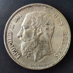 Belgien-Belgium. 5 F 1869 Leopold II. Ag.