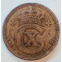 5 Øre. Chr. X. 1916 i en middelgod kvalitet for type og årstal.